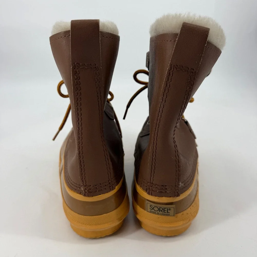 Sorel Manitou Kaufman Vintage Men 11 Brown Leather Rubber Duck Winter Snow Boots